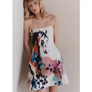 Maeve Anthropologie Horse Strapless Mini Dress Equestrian Animal Print Whimsical